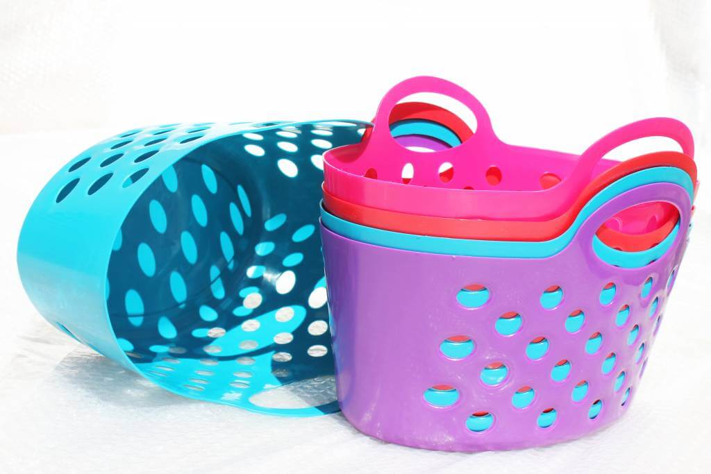 Multi Colored Plastic Baskets with Dual Handle Storage