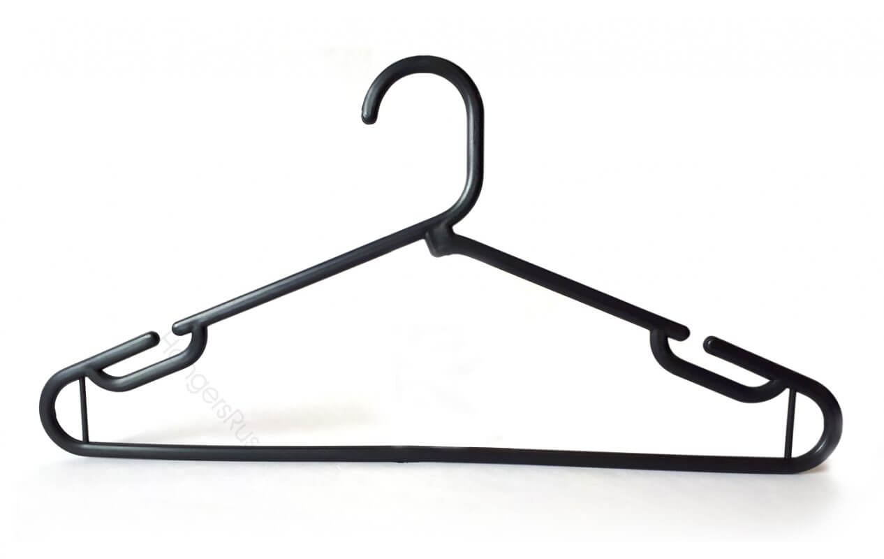 Heavy Duty Black Coat Hanger with Notches & Trouser Bar Box of 100